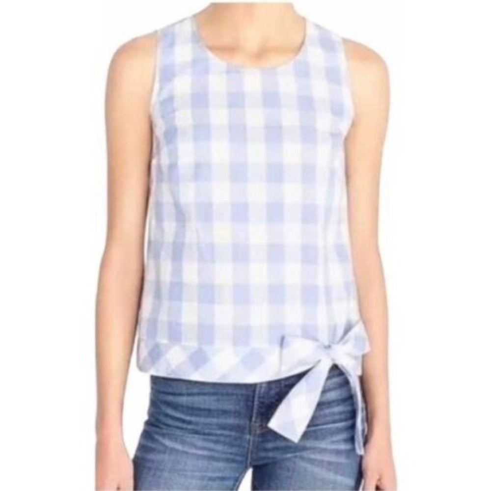 J.Crew Factory Blue & White Gingham Print Blouse size 6